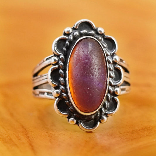 Size 5.5, Sterling 925 silver ring, Native American, Navajo dragon breath glass