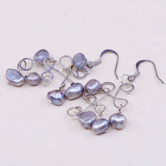 vtg Sterling silver handmade earrings, 925 w/ cluster gray pearl, Silver tested