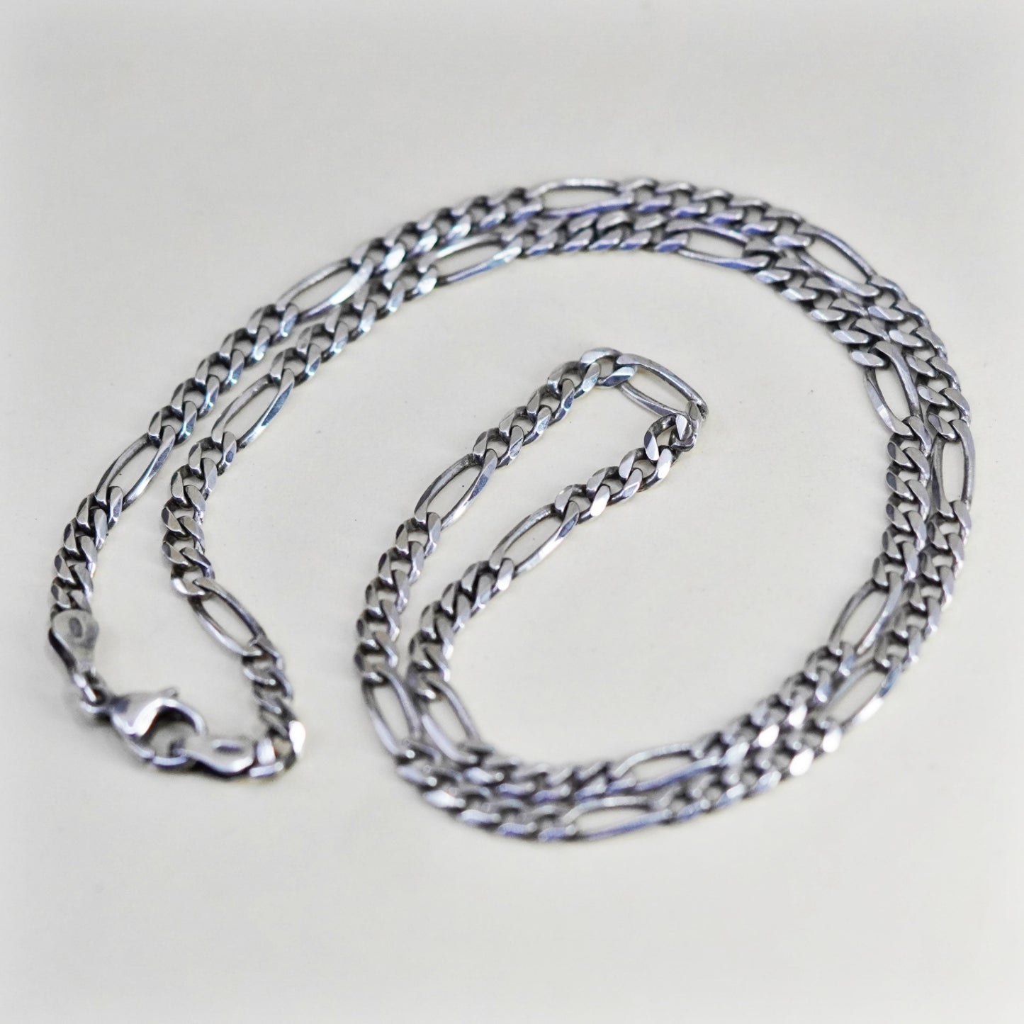 18.5”, 4mm, Vintage sterling silver figaro chain, bold 925 men’s necklace
