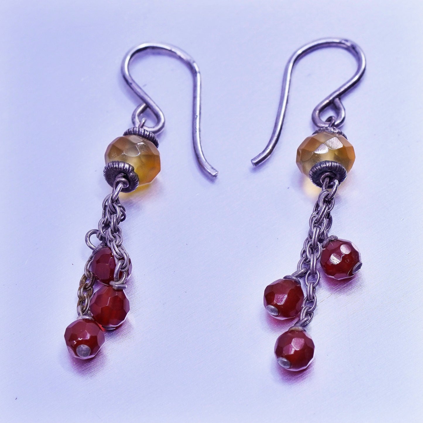 Vintage Sterling 925 silver handmade earrings with citrine carnelian beads