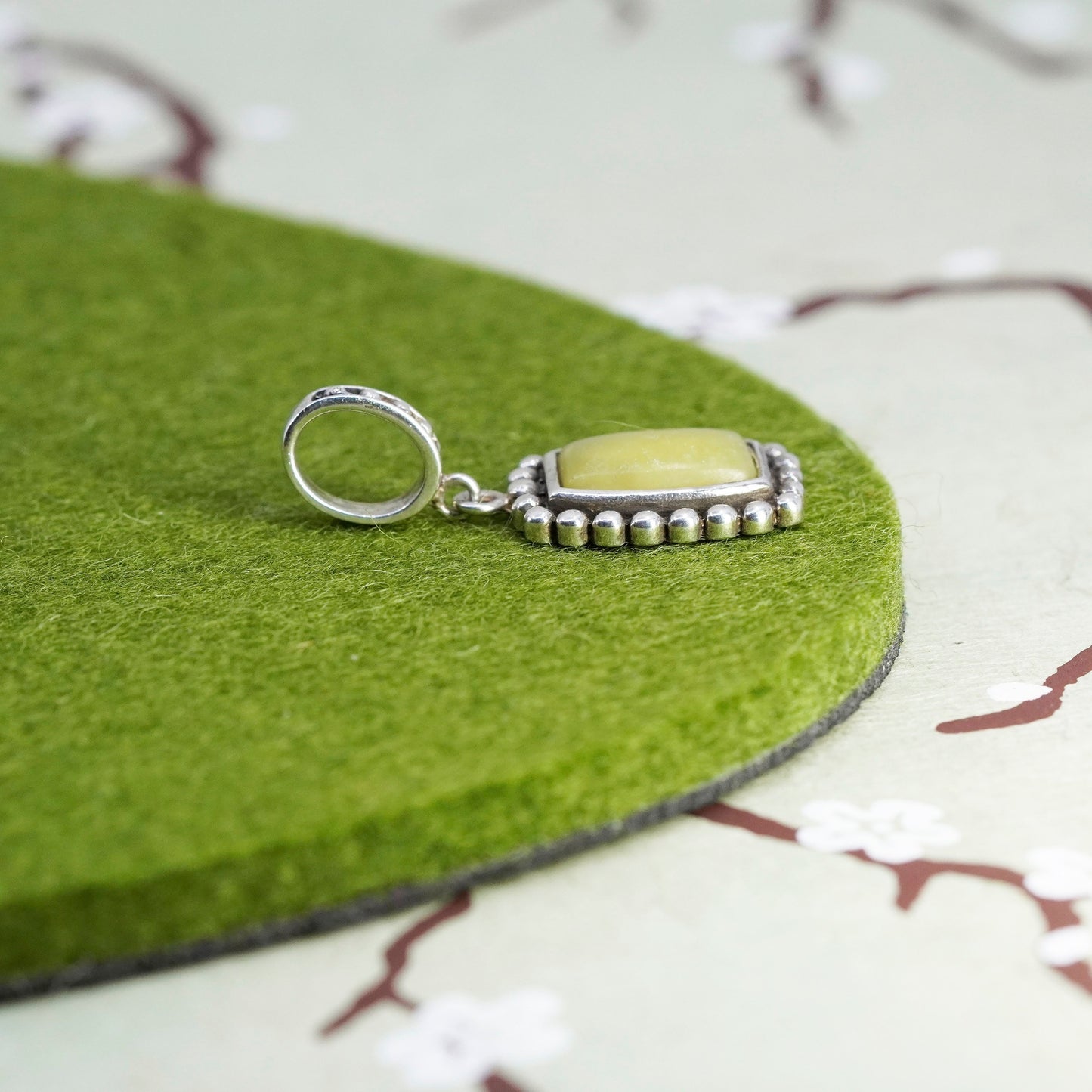 Vintage Sterling 925 silver handmade pendant with jade and beads