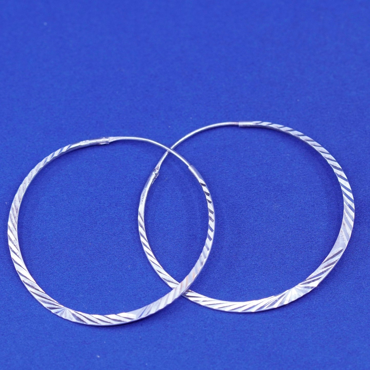 1.75”, vintage Sterling silver handmade hoop earrings, textured 925 huggie