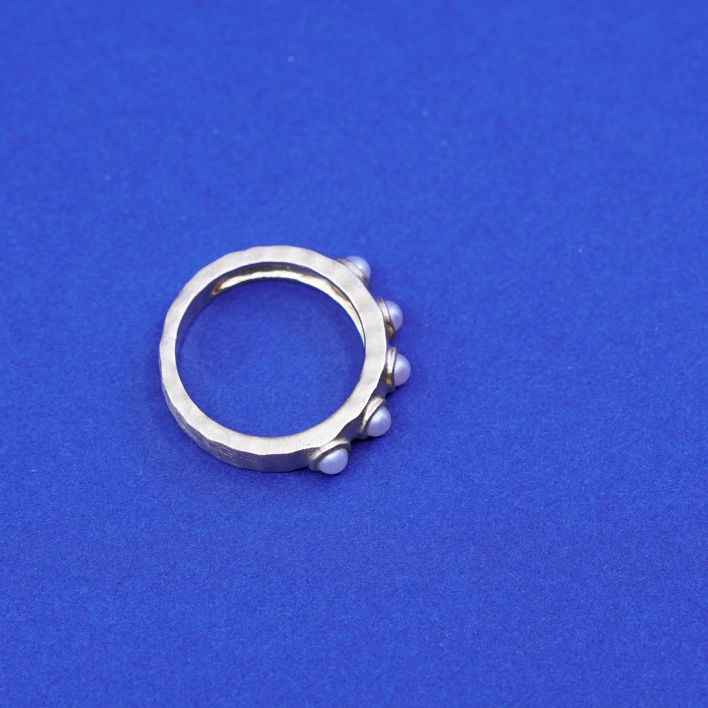 Size 6 vermeil gold filled Sterling silver engagement ring matte 925 band pearl