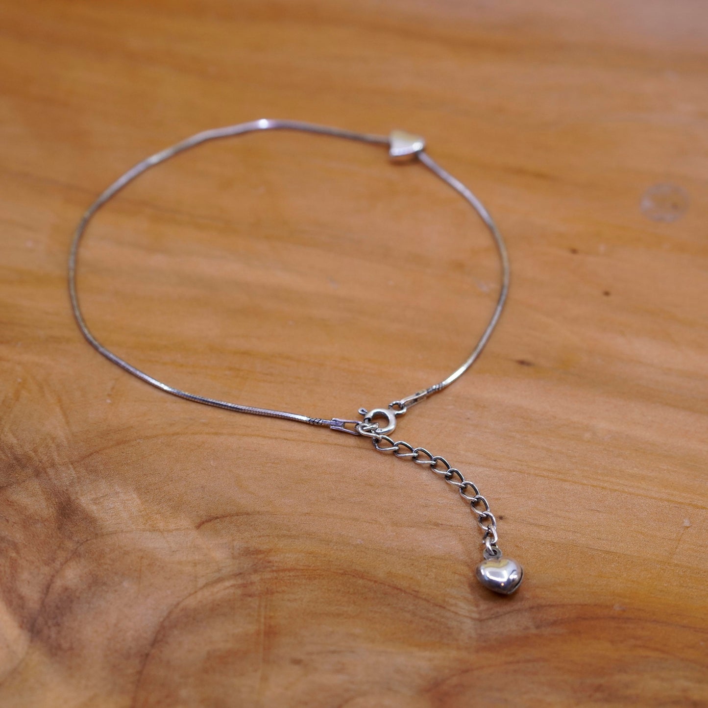 9+1”, vintage Sterling 925 silver handmade snake bracelet anklet heart charm