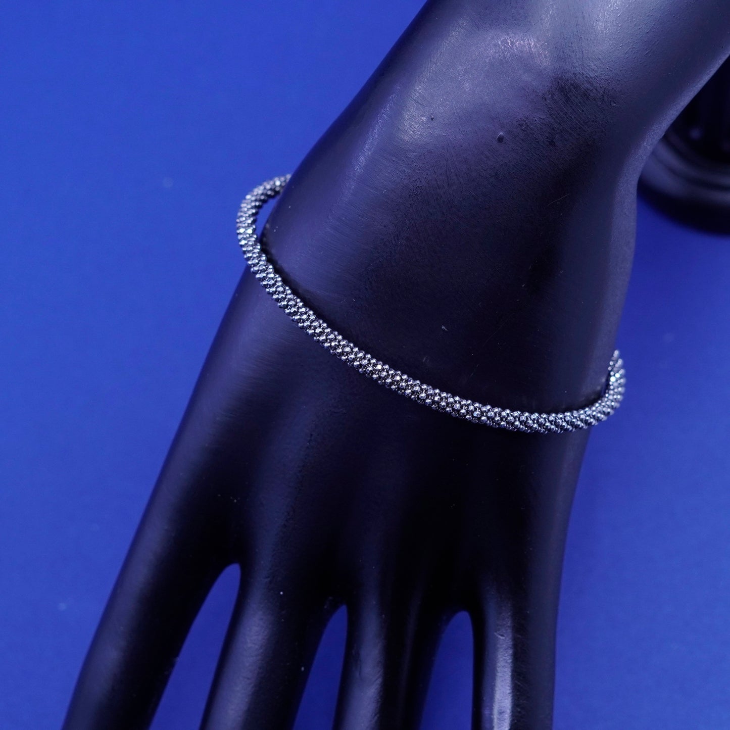 7.25”, bentelli sterling silver handmade bracelet, 925 twisted bead bangle