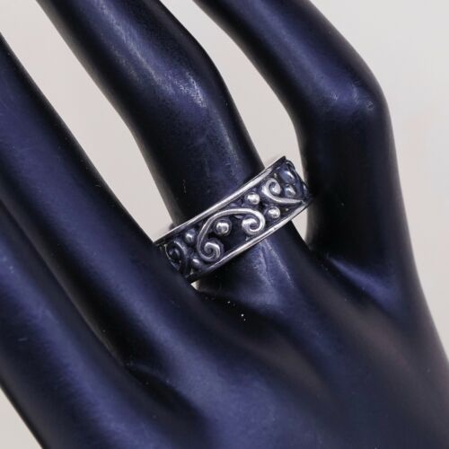 Size 10, Vtg Sterling Silver Handmade Ring 925 Silver Band w/ beads N Swirl