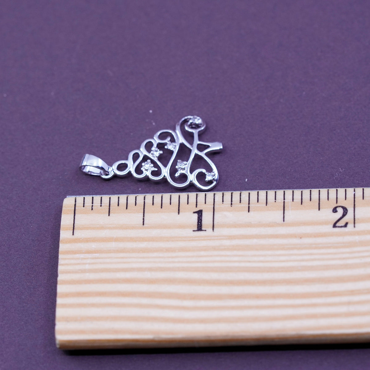 Vintage Sterling silver handmade pendant, 925 tree pendant with Cz