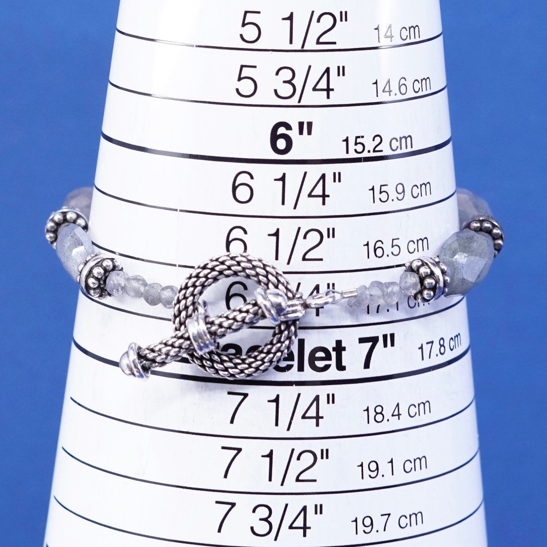 6.75", sterling silver handmade bracelet, 925 w/ labradorite N toggle closure