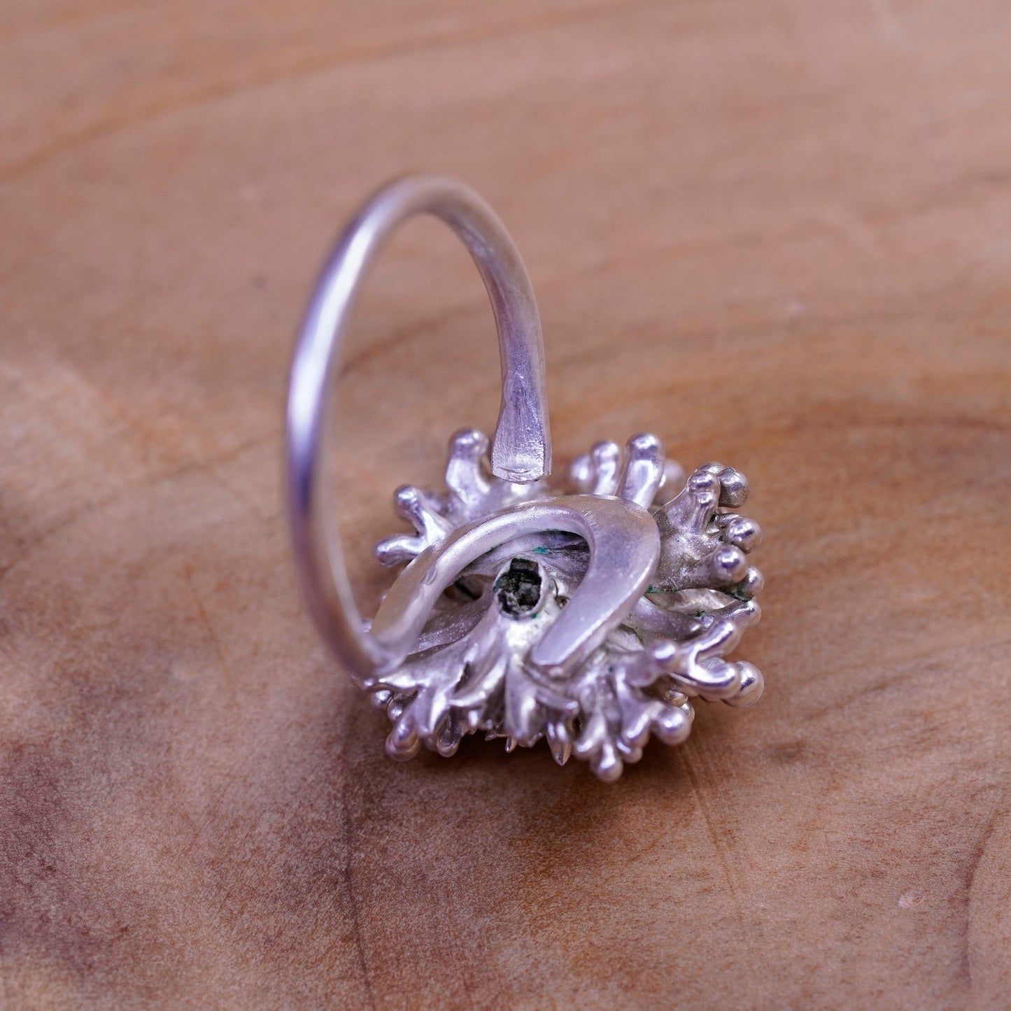 Size adjustable, vintage Sterling silver flower ring, 925 beaded flower band