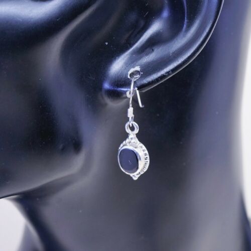 Amazing handmade Sterling Silver earrings, 925 Oval Obsidian N Beads