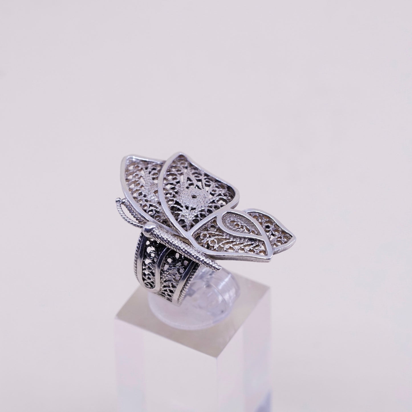 sz 7.25, Turkey DGS sterling silver handmade ring, 925 filigree butterfly band