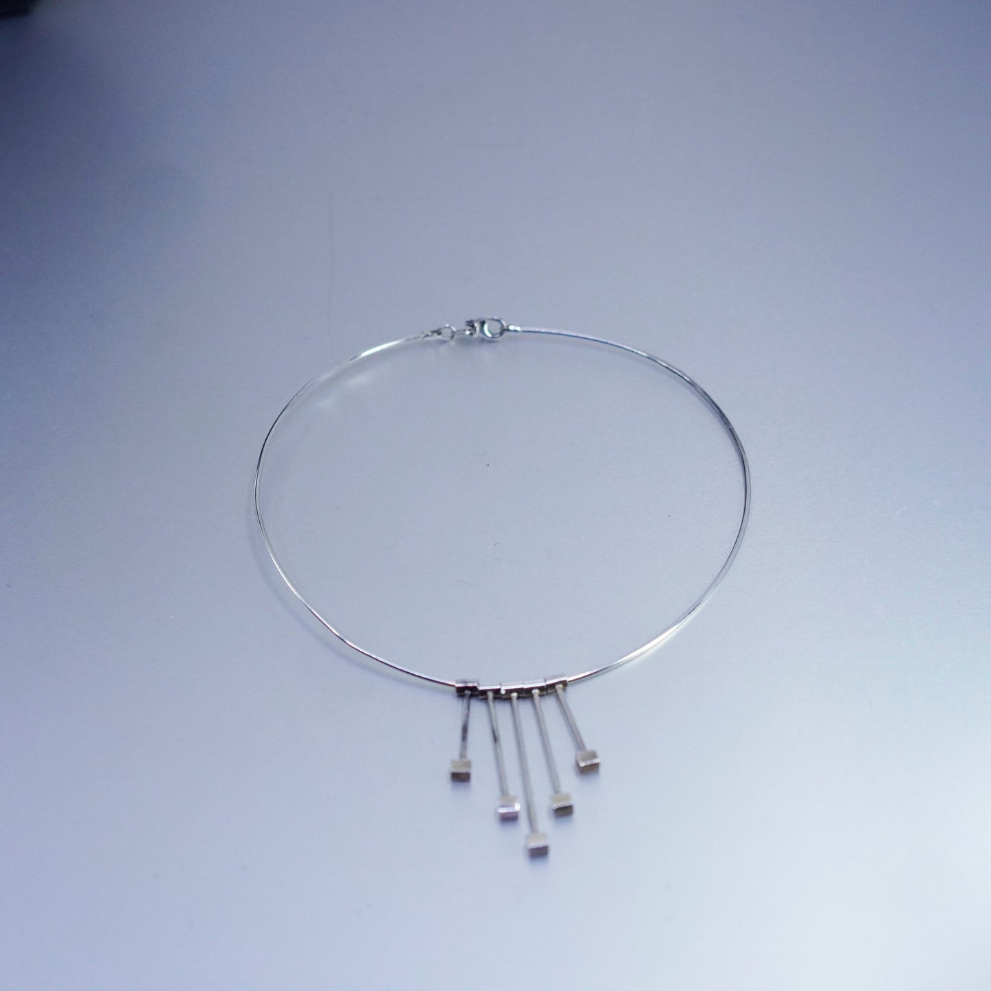 13”, Sterling 925 silver handmade choker collar necklace cube fringe pendant