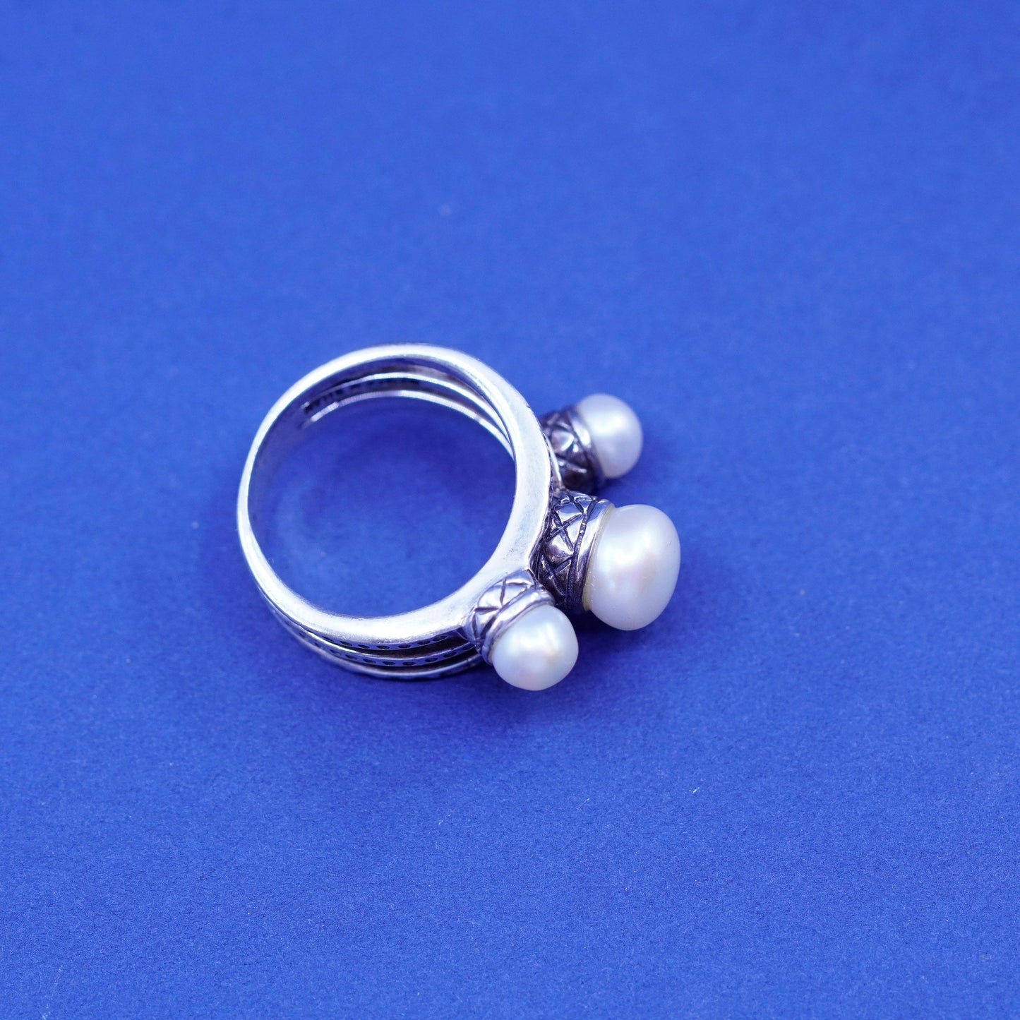 Size 6.5, vintage CFJ sterling 925 silver handmade statement ring with pearl