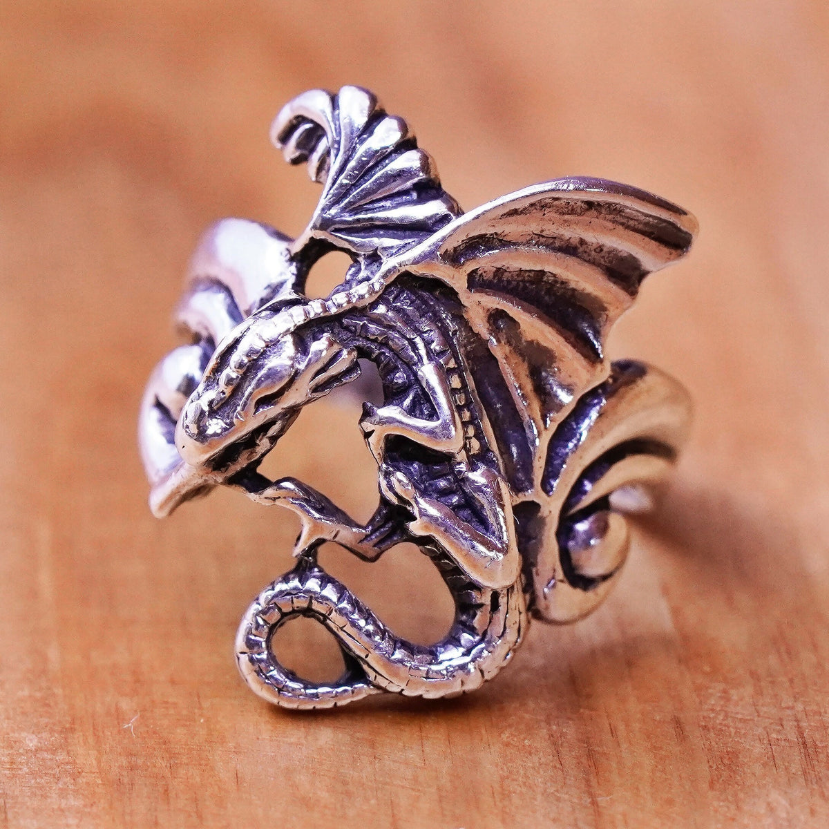 Size 5.25, vintage Shube Sterling silver handmade ring, 925 dragon band