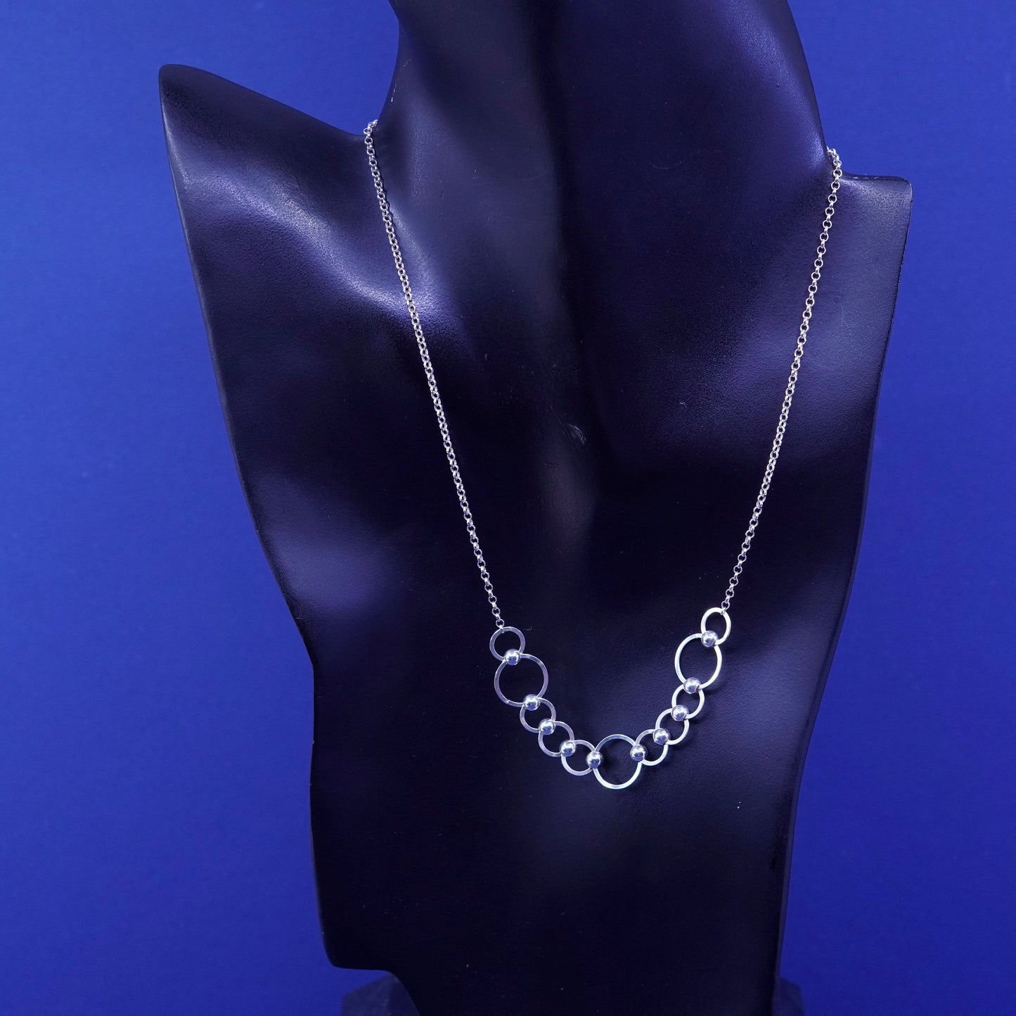 17”, vintage sterling silver handmade necklace, 925 circle pendant