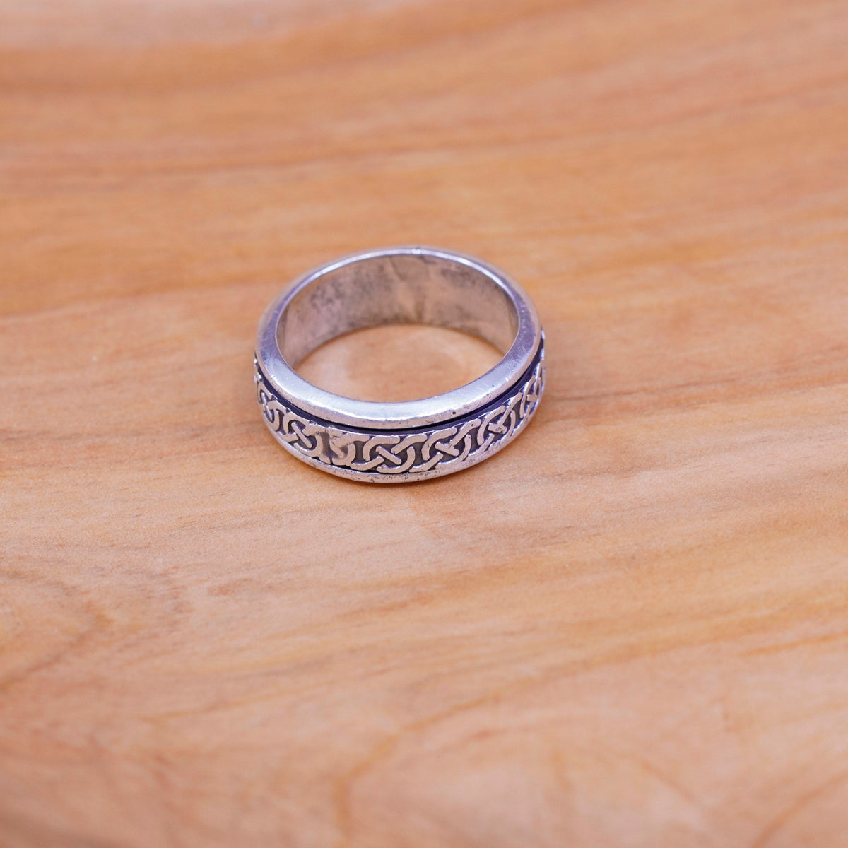 Size 10, vintage Sterling silver prayer ring, textured 925 spinner band