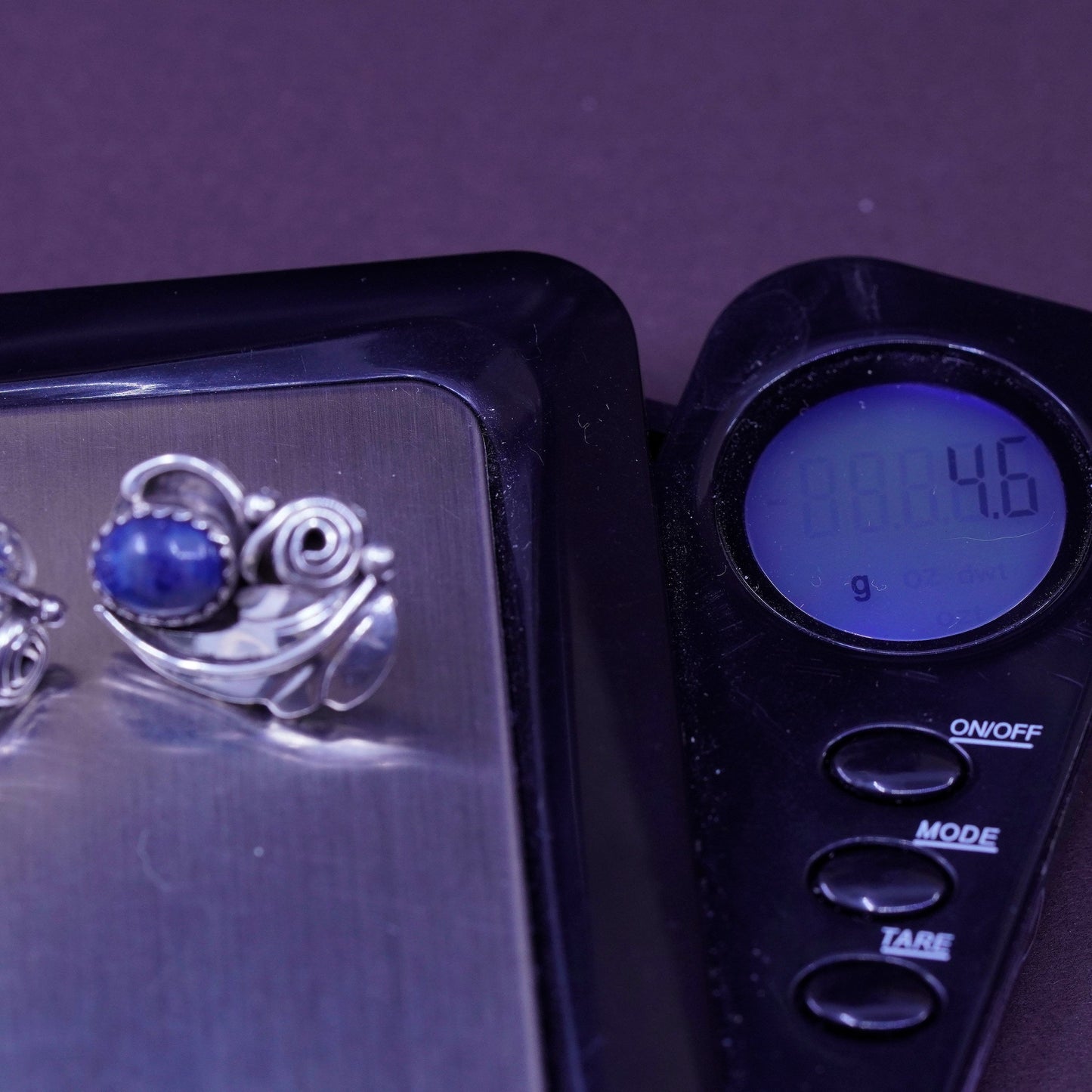Vintage Sterling silver handmade earrings, southwestern 925 studs sodalite leaf