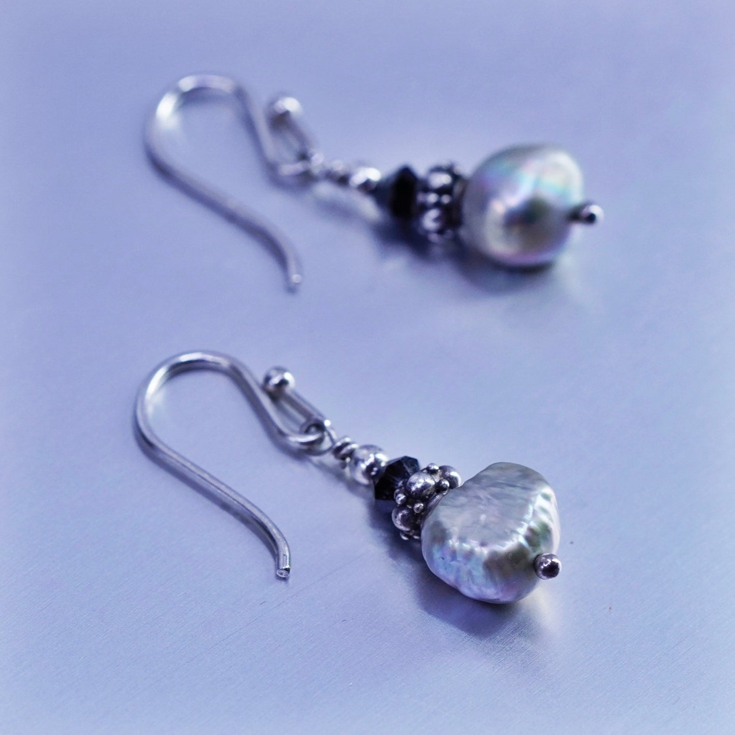Vintage Sterling 925 silver handmade earrings with freshwater pearl