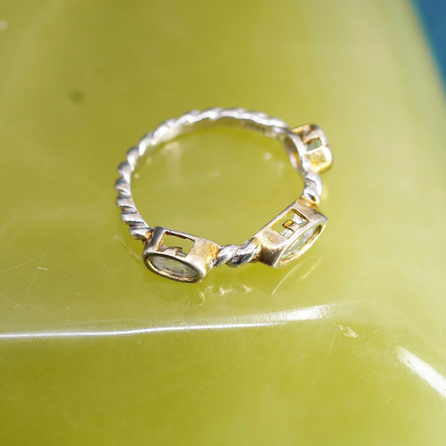 Size 6, vintage Sterling silver handmade ring, 925 stackable ring w/ blue topaz