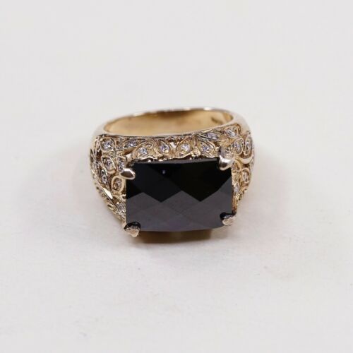 Sz 7, Vtg Vermeil Gold Over Sterling silver Statement ring, 925 W/ Topaz N Cz