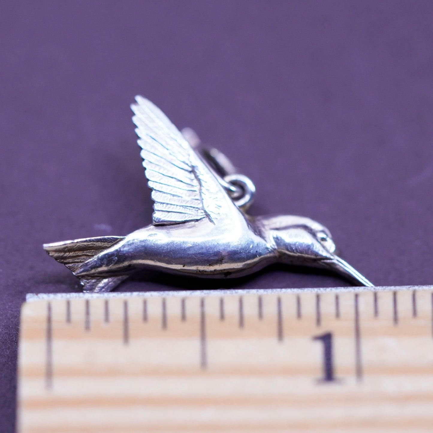 Vintage Sterling silver handmade pendant, 925 hummingbird bird charm