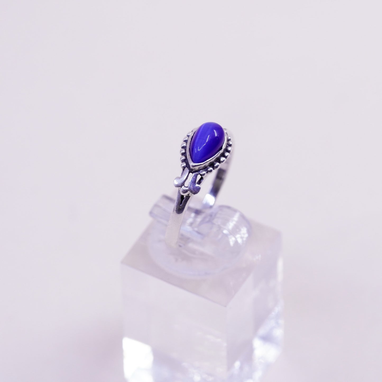 Size 9.25, Sterling silver statement ring, 925 stackable band with blue crystal