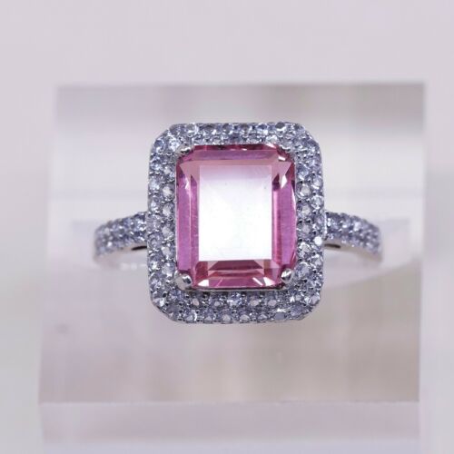 Sz 10.75, PJC Sterling Silver Handmade Ring, 925 Silver Band W/ Cluster Pink Cz