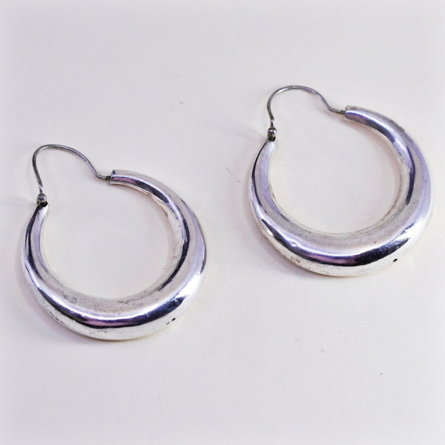 1.75” sterling silver handmade earrings, fashion minimalist primitive hoops