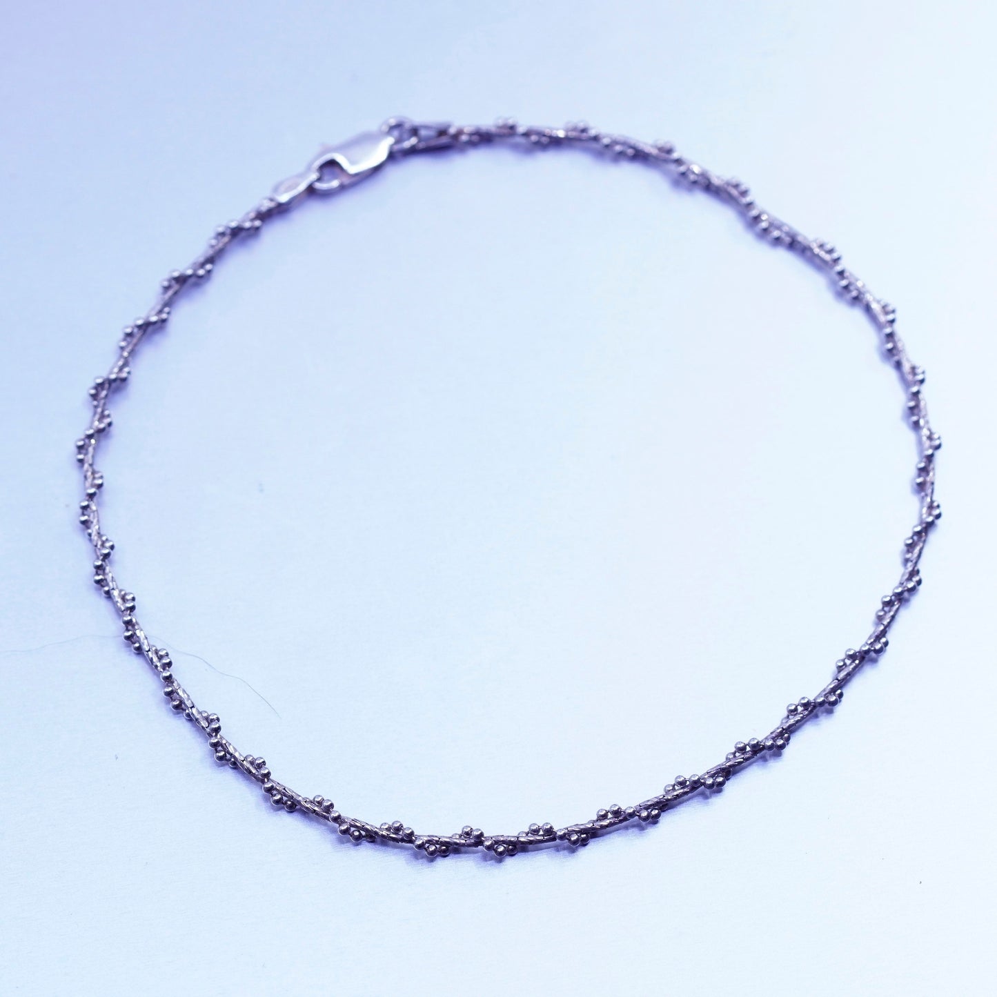 9.75”, vintage Sterling 925 silver handmade bracelet snake anklet twisted beads