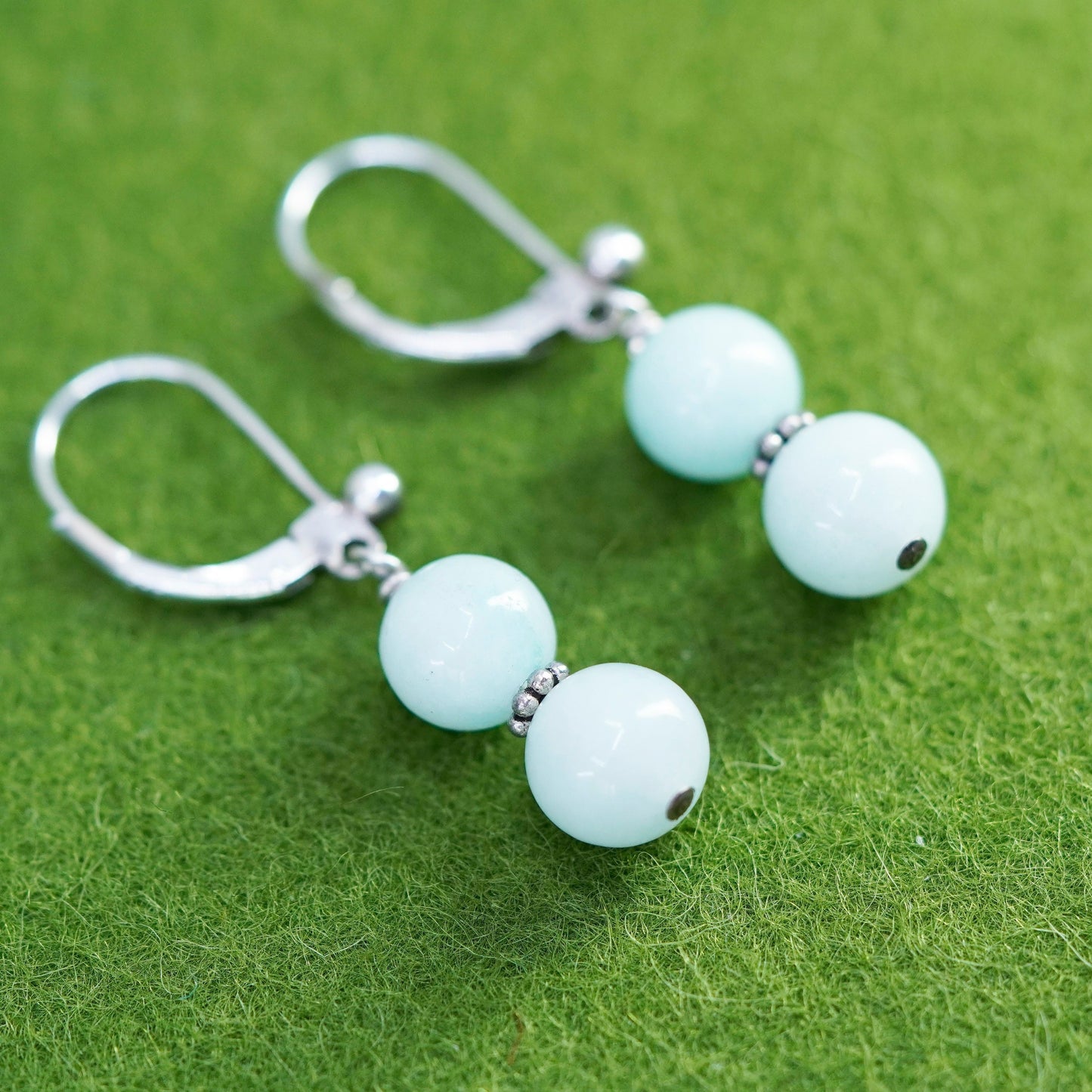 Vintage sterling silver handmade earrings, 925 hooks with jade