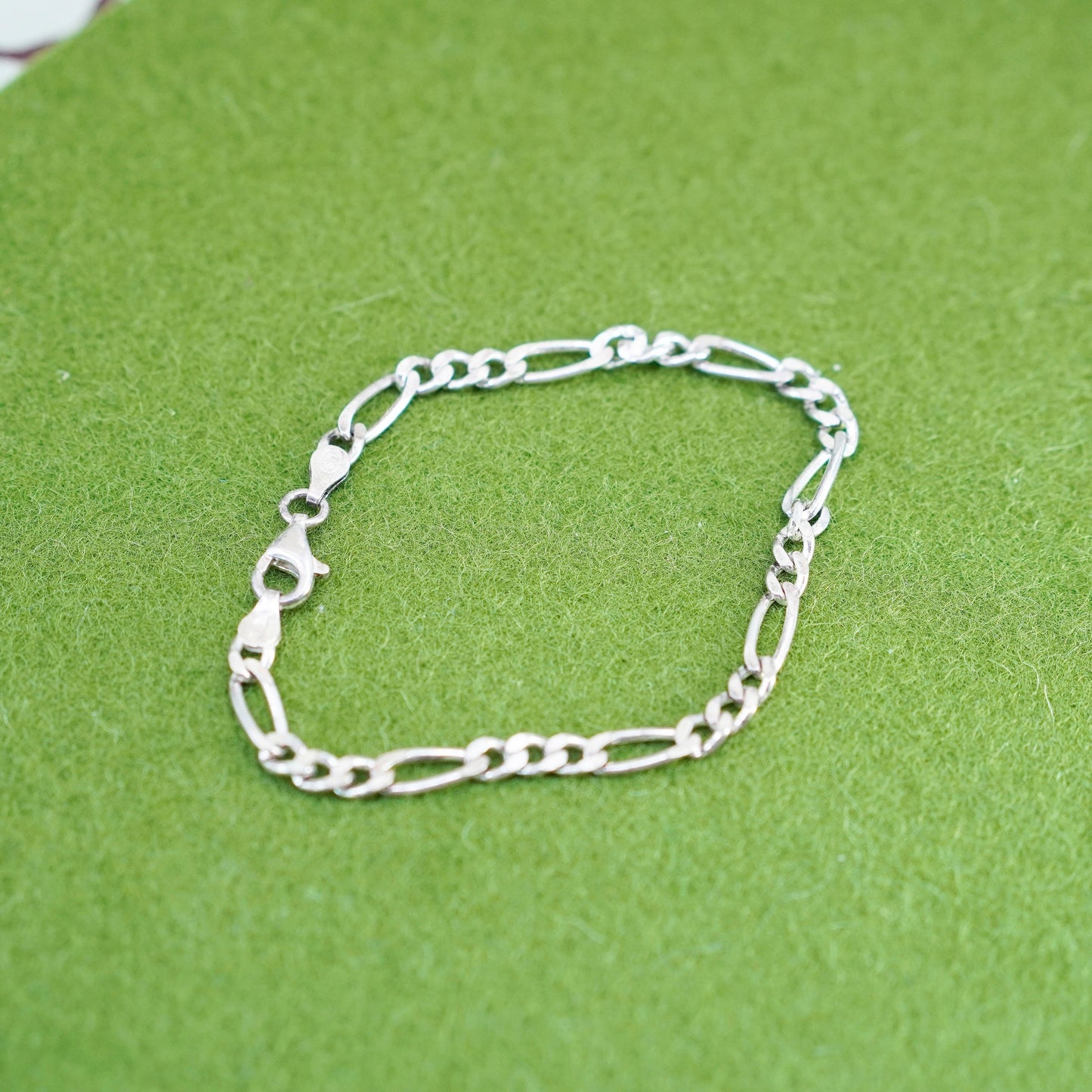 7”, 5mm, Vintage Italy sterling silver 925 chain, men’s figaro bracelet