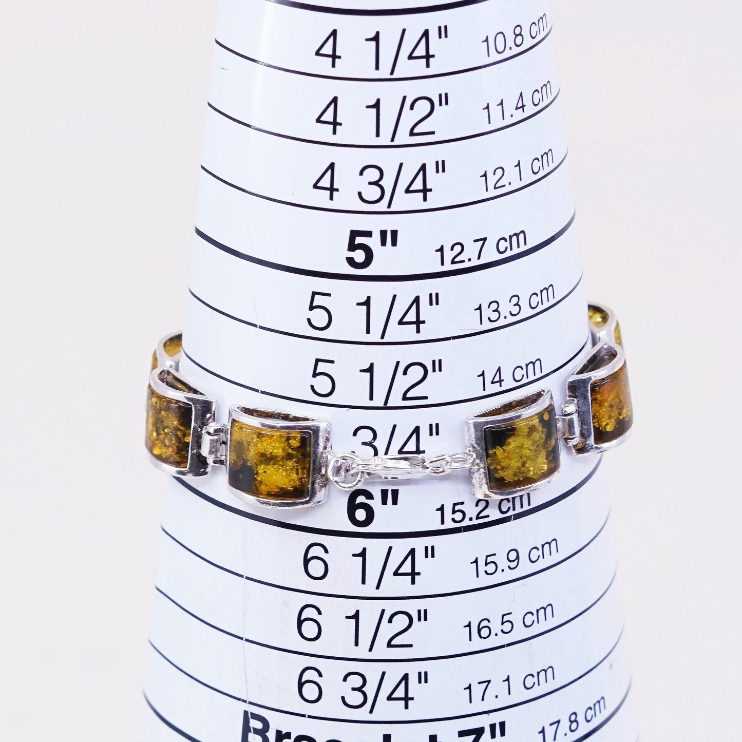 5.75”, Vintage sterling 925 silver handmade tennis bracelet with amber