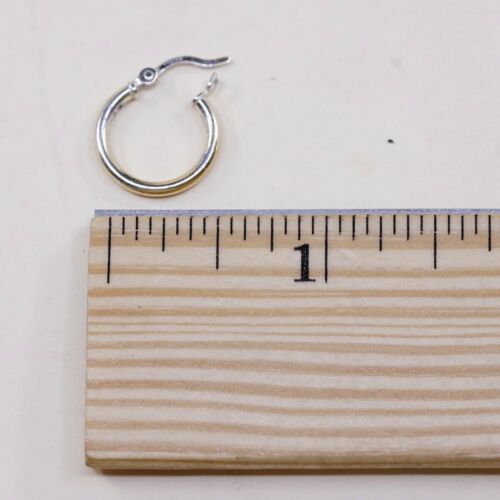 0.5”, Vintage gold over Sterling Silver hoops Huggie Earrings, Stamped 925