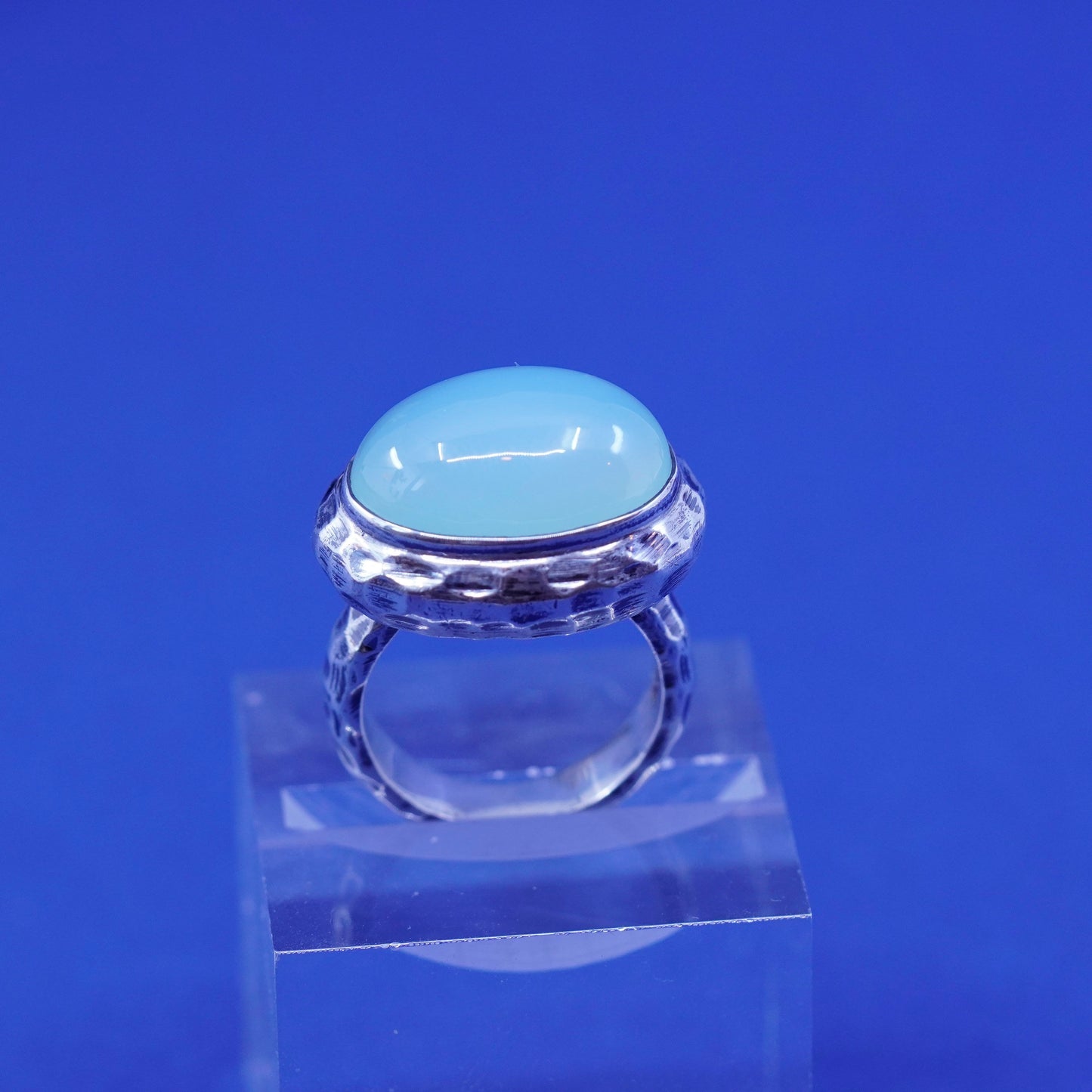 Size 6, Doug Paulus DP Sterling silver ring, India hammered 925 ring Aquamarine