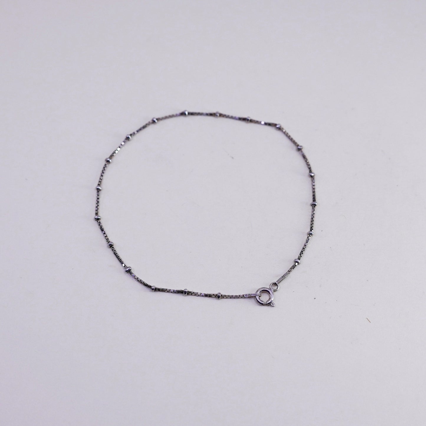 8.75”, Vintage sterling silver bracelet, fine 925 box chain with beads