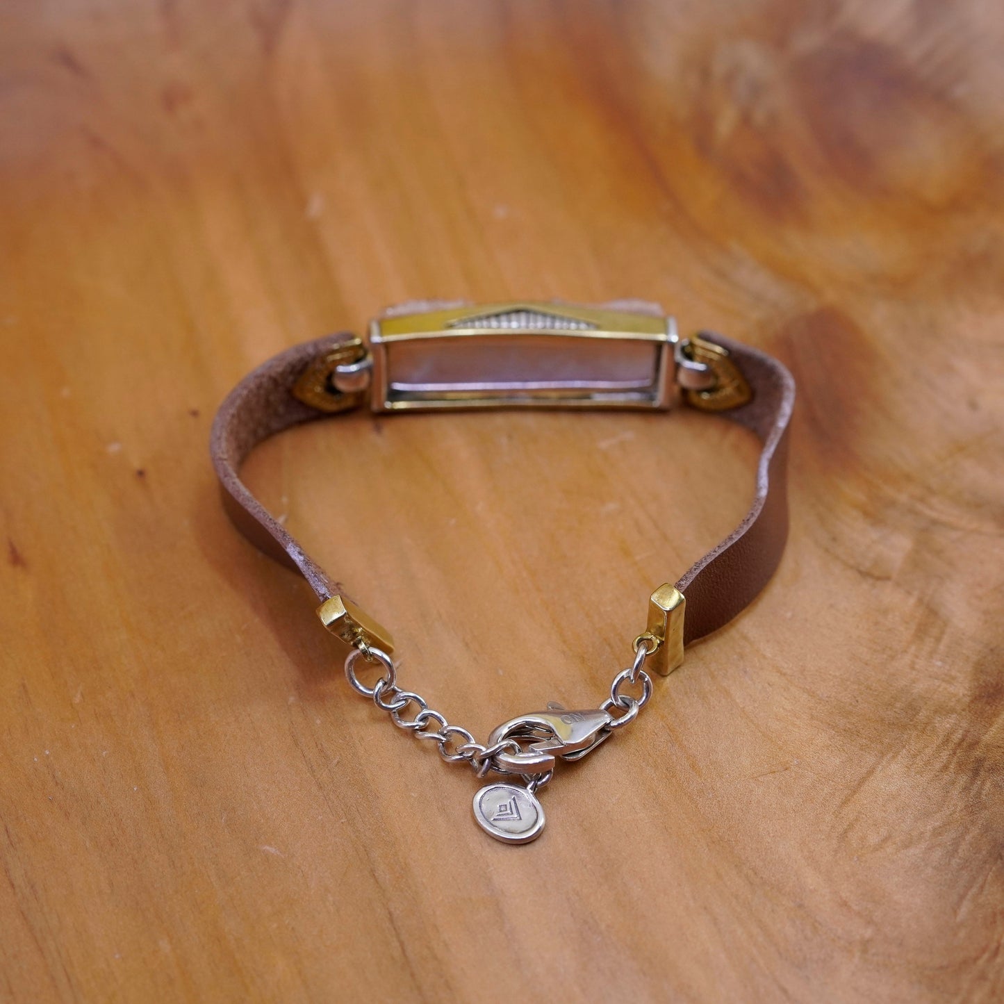 7.25” Silpada Sterling 925 silver Gold Brass Druzy Blush Leather Bracelet B3387