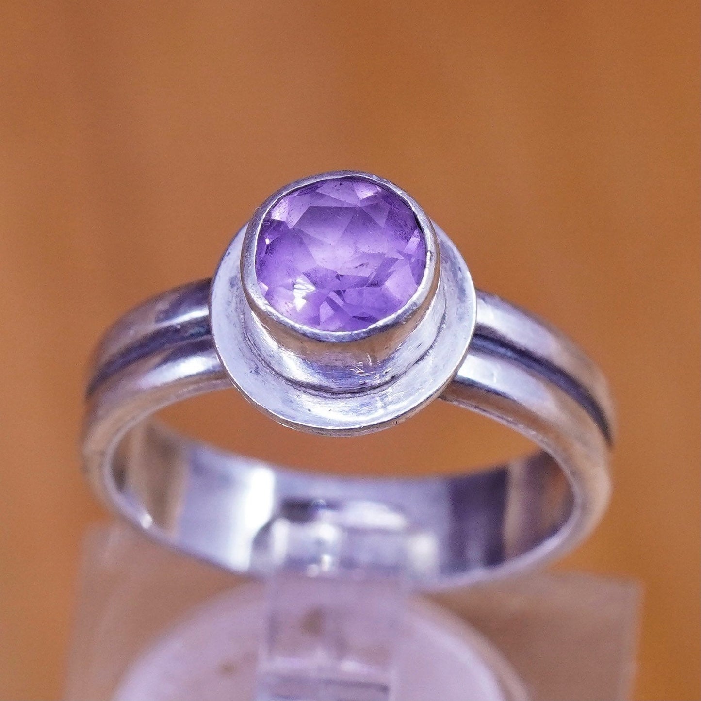 Size 5.25, vintage Sterling silver handmade ring, 925 band with amethyst