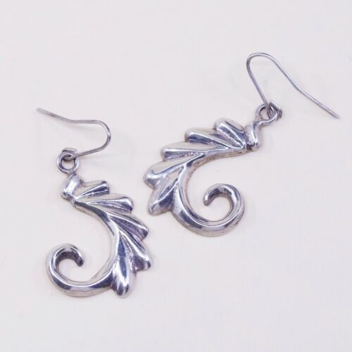 Vtg F Sterling Silver Handmade Earrings, Native American Solid 925 Curvy Wings