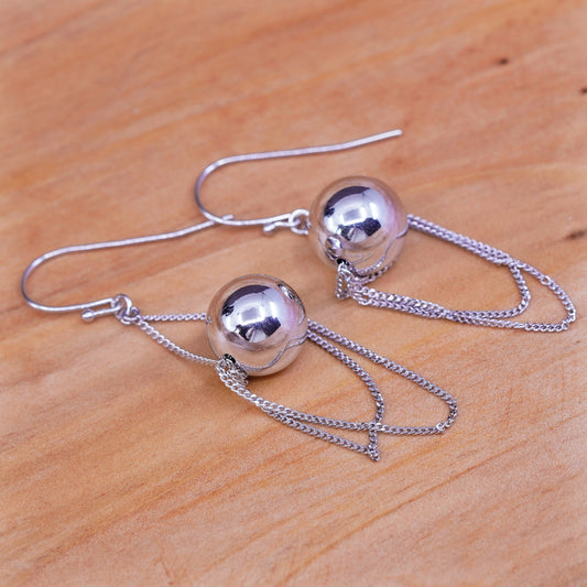 12mm, vtg PAJ Sterling silver handmade earrings, 925 beads drops with fringe