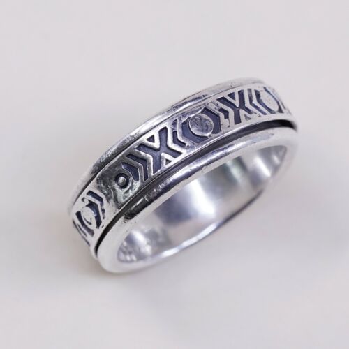 Sz 10 Vtg Mexico Sterling Silver handmade Spinner Ring 925 band w/ Xoxo Embossed