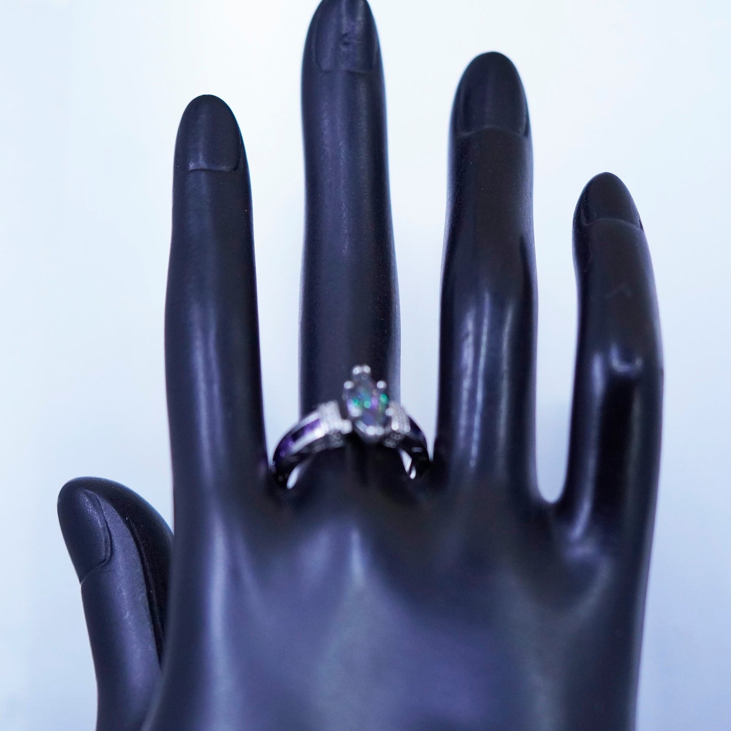 Size 7, Sterling 925 silver handmade band ring rainbow topaz amethyst sapphire