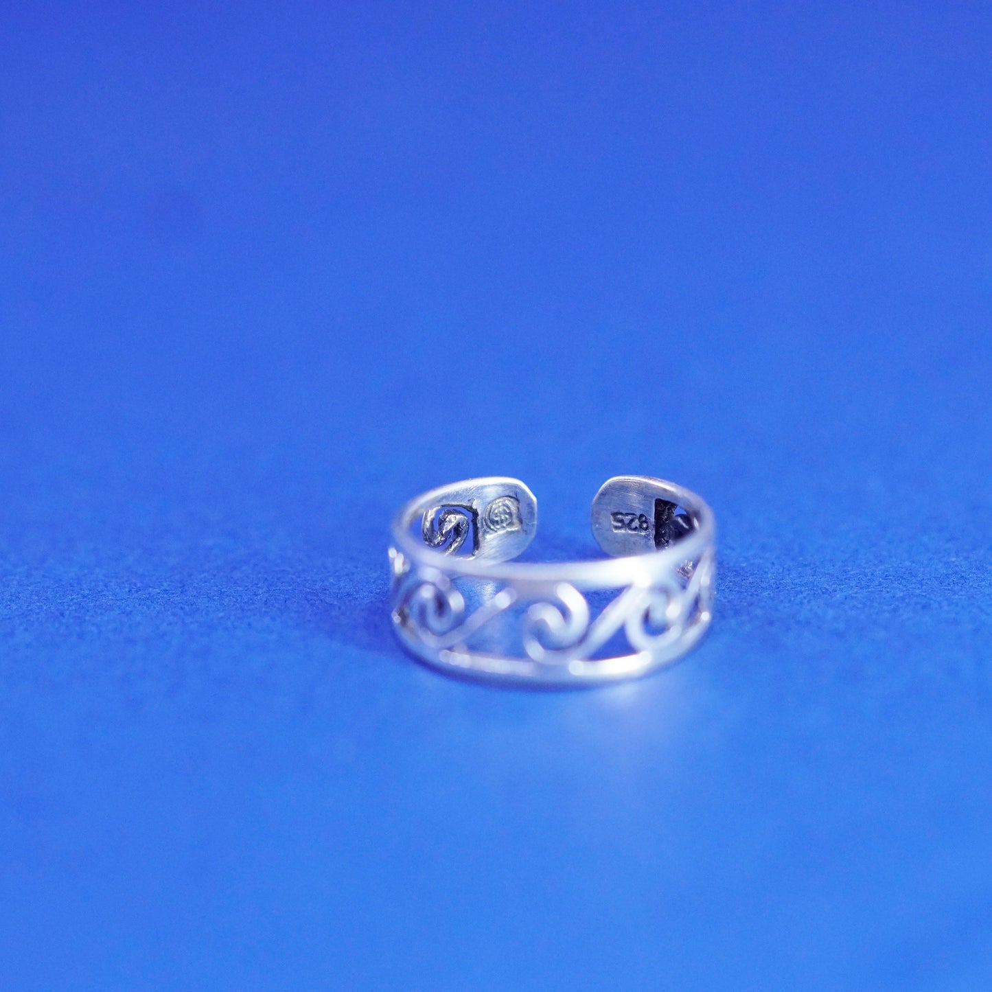 Size 5, vintage Sterling silver handmade ring, 925 filigree open band