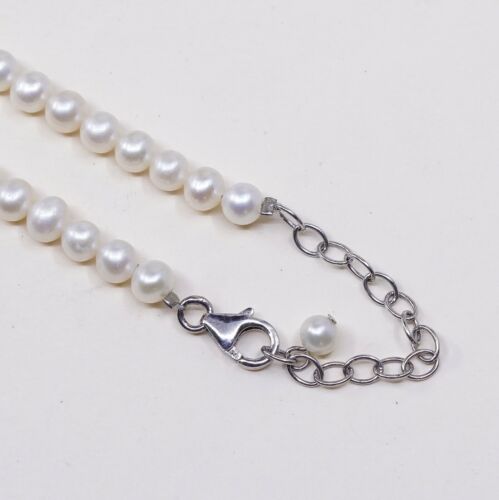 16”+2”, Vtg Sterling 925 silver handmade necklace W/ Pearl N Turquoise Pendant