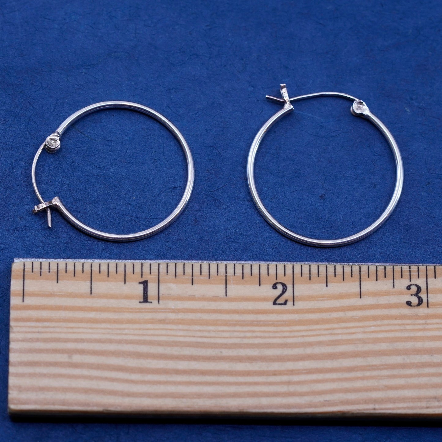 1.25”, vintage Sterling silver handmade hoop earrings, 925 huggie