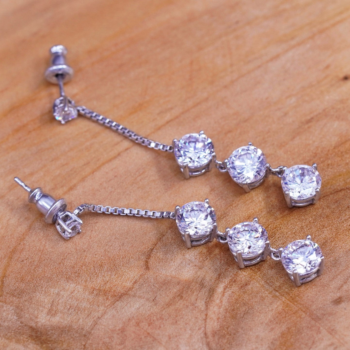 Vintage Sterling 925 silver handmade earrings with round cut CZ