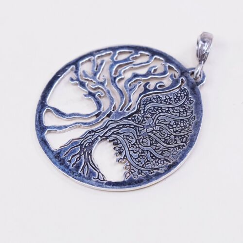 VTG MOSHE Sterling silver handmade pendant, 925 filigree Tree Tag