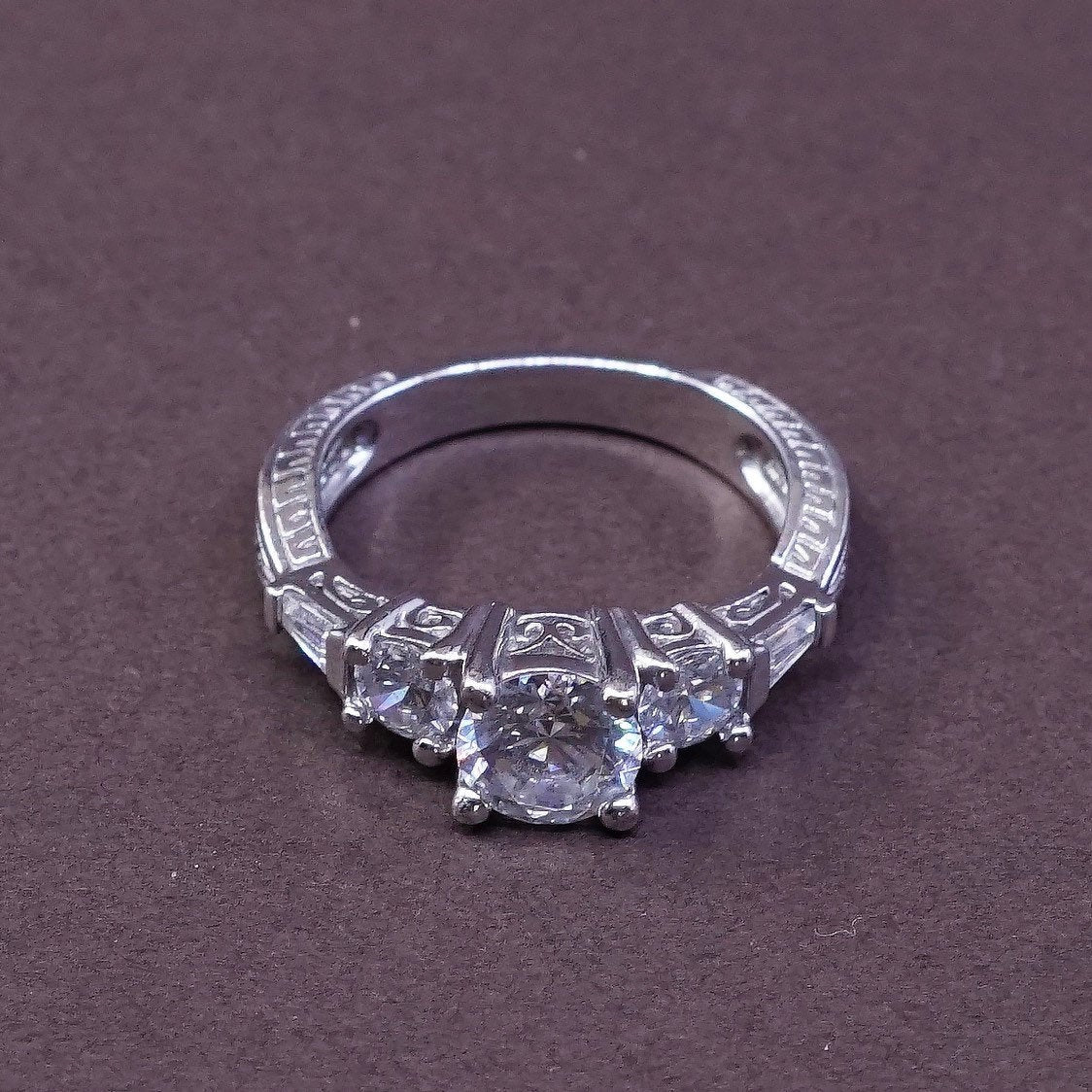 sz 6, vtg Sterling silver engagement ring, 925 w/ clear Swarovski crystal ring