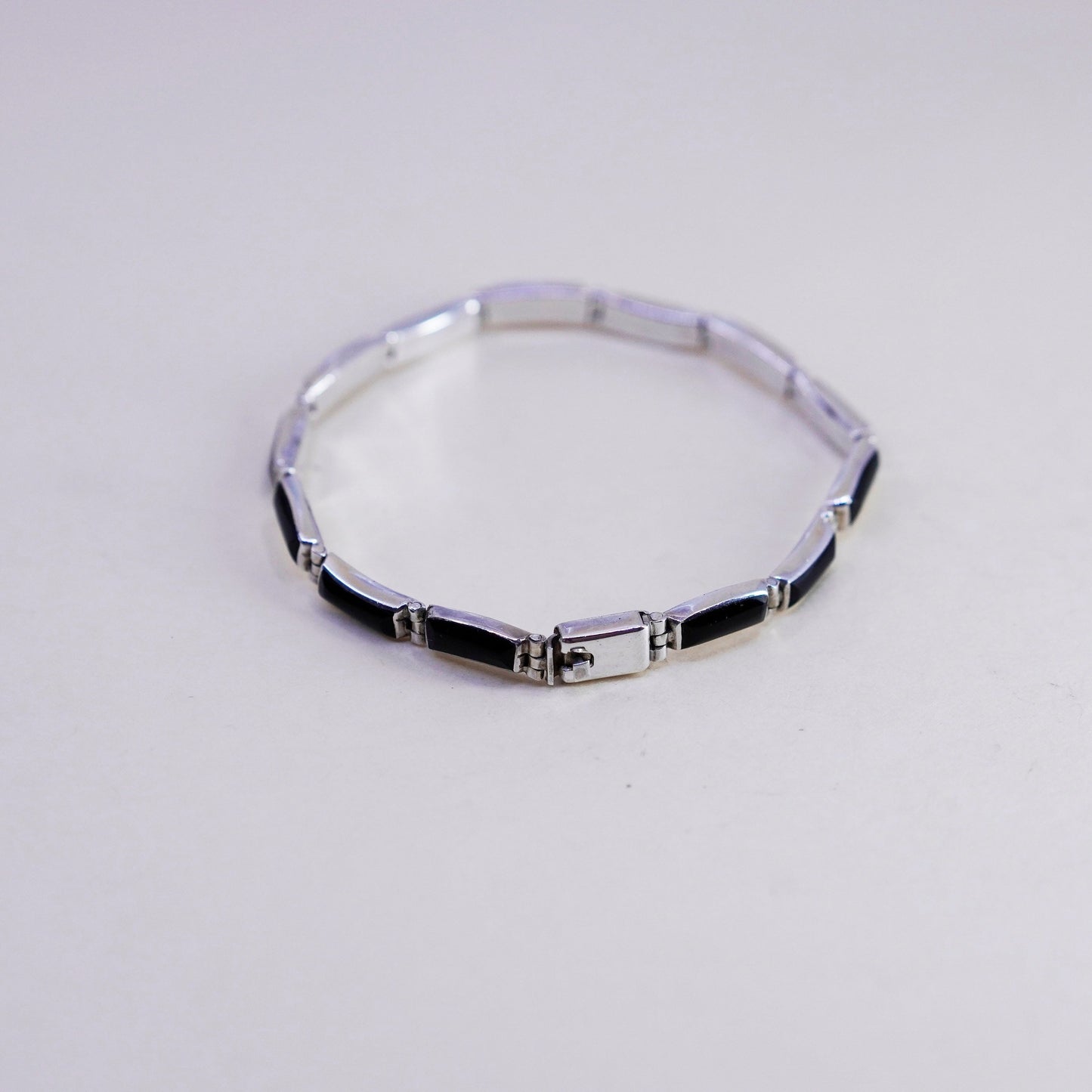 6.75”, E. Luna mexico escocia Sterling 950 silver handmade bar bracelet onyx