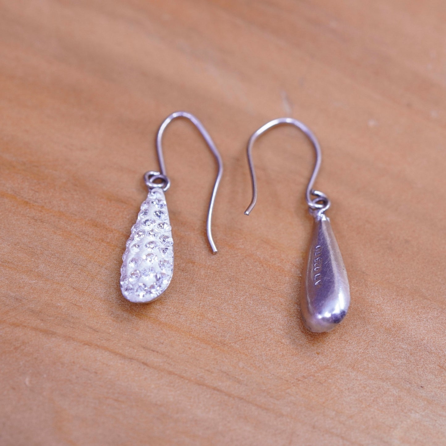 Vintage Sterling silver earrings, 925 teardrops with cluster Cz