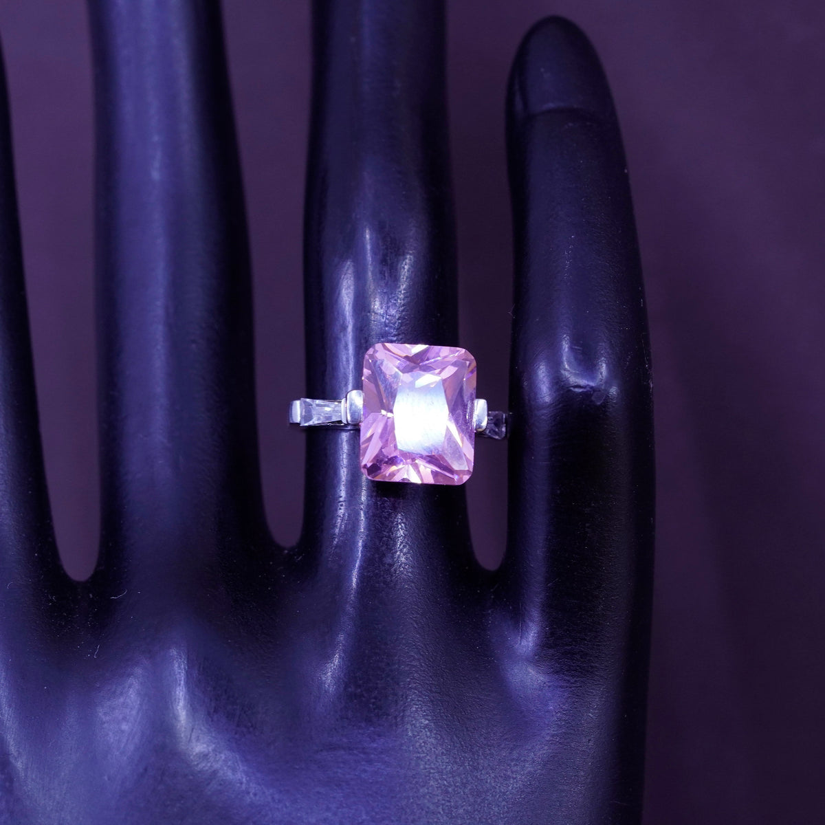 Size 4.75, vintage Sterling silver handmade ring, 925 band with pink Cz stone